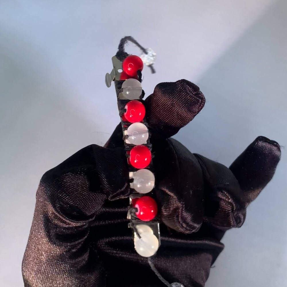 SNOW SPARK — Handmade Holiday Red & White Glass Beaded Barrette Stocking Stuffer